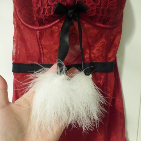 LA SENZA red "sexy Santa" baby doll lace and mesh lingerie - Picture 5 of 12
